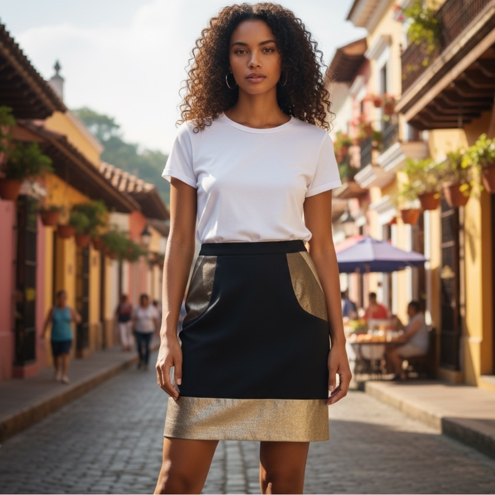 Ports 1961 mixed media lambskin metallic skirt 2